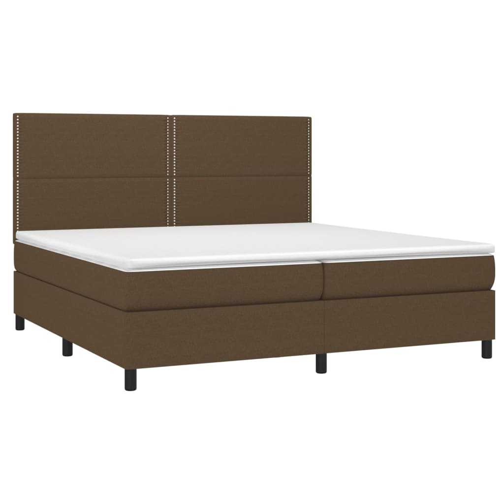 vidaXL Κρεβάτι Boxspring με Στρώμα & LED Σκ.Καφέ 200x200εκ. Υφασμάτινο