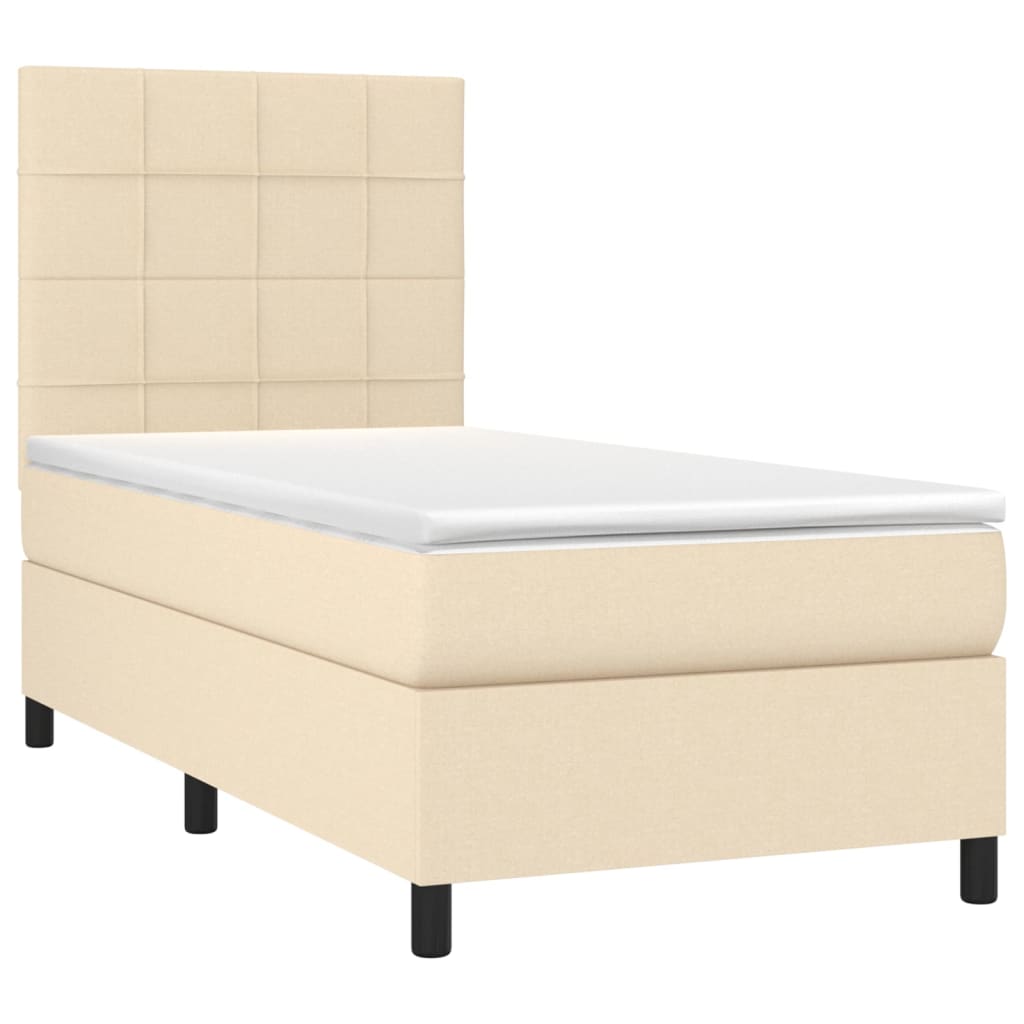 vidaXL Κρεβάτι Boxspring με Στρώμα & LED Κρεμ 90x190 εκ. Υφασμάτινο