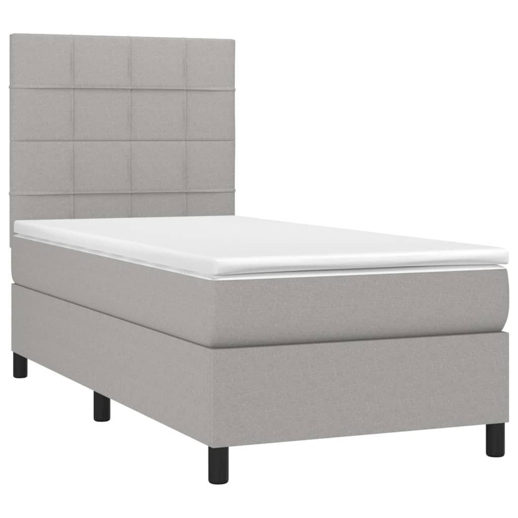 vidaXL Κρεβάτι Boxspring με Στρώμα & LED Αν.Γκρι 100x200εκ. Υφασμάτινο