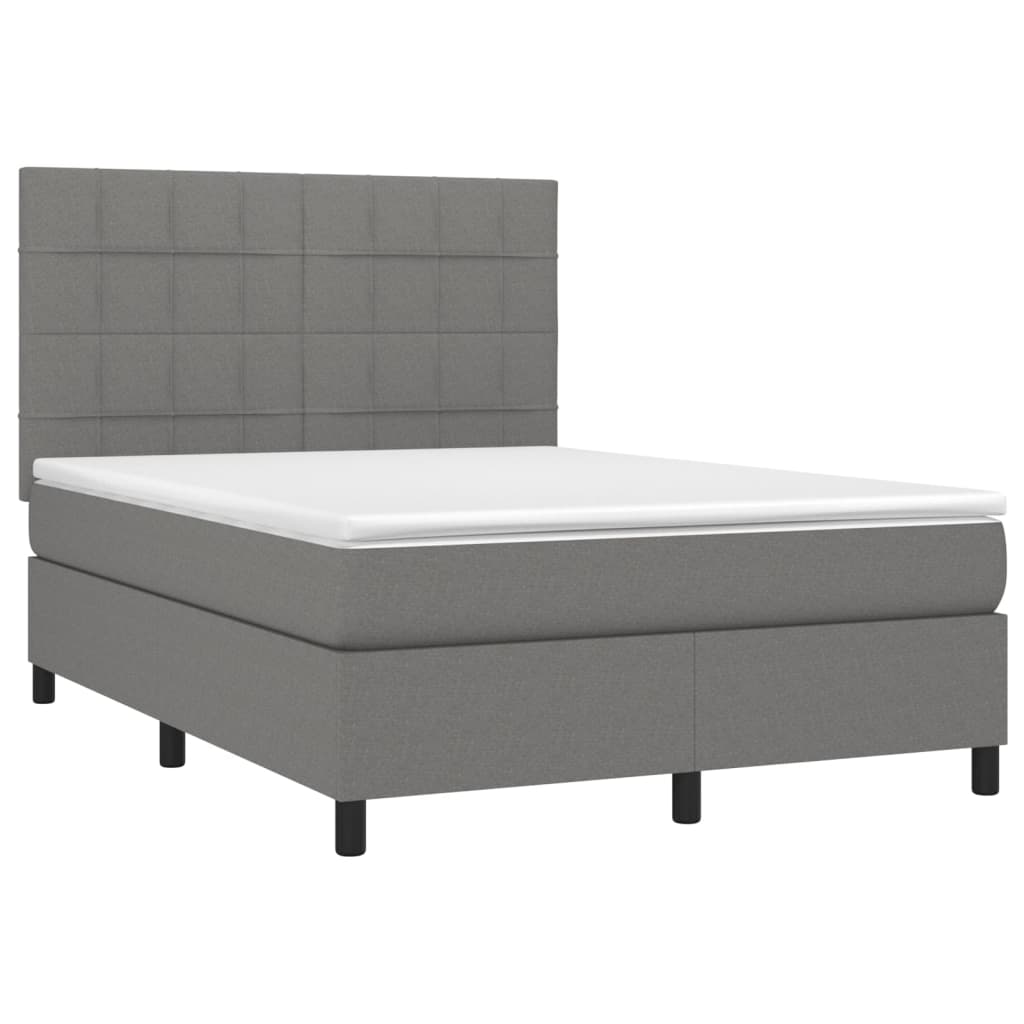 vidaXL Κρεβάτι Boxspring με Στρώμα & LED Σκ.Γκρι 140x190εκ. Υφασμάτινο