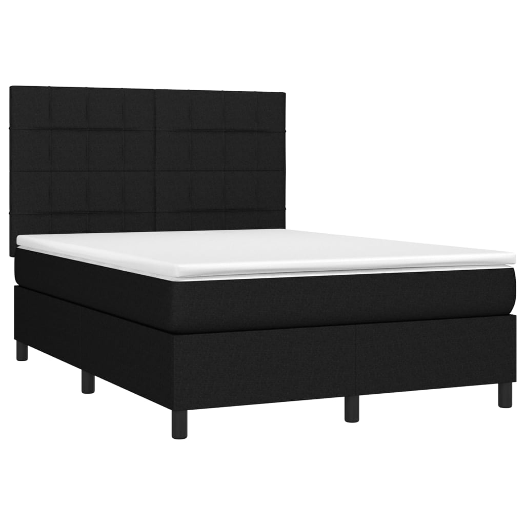 vidaXL Κρεβάτι Boxspring με Στρώμα & LED Μαύρο 140x200 εκ. Υφασμάτινο