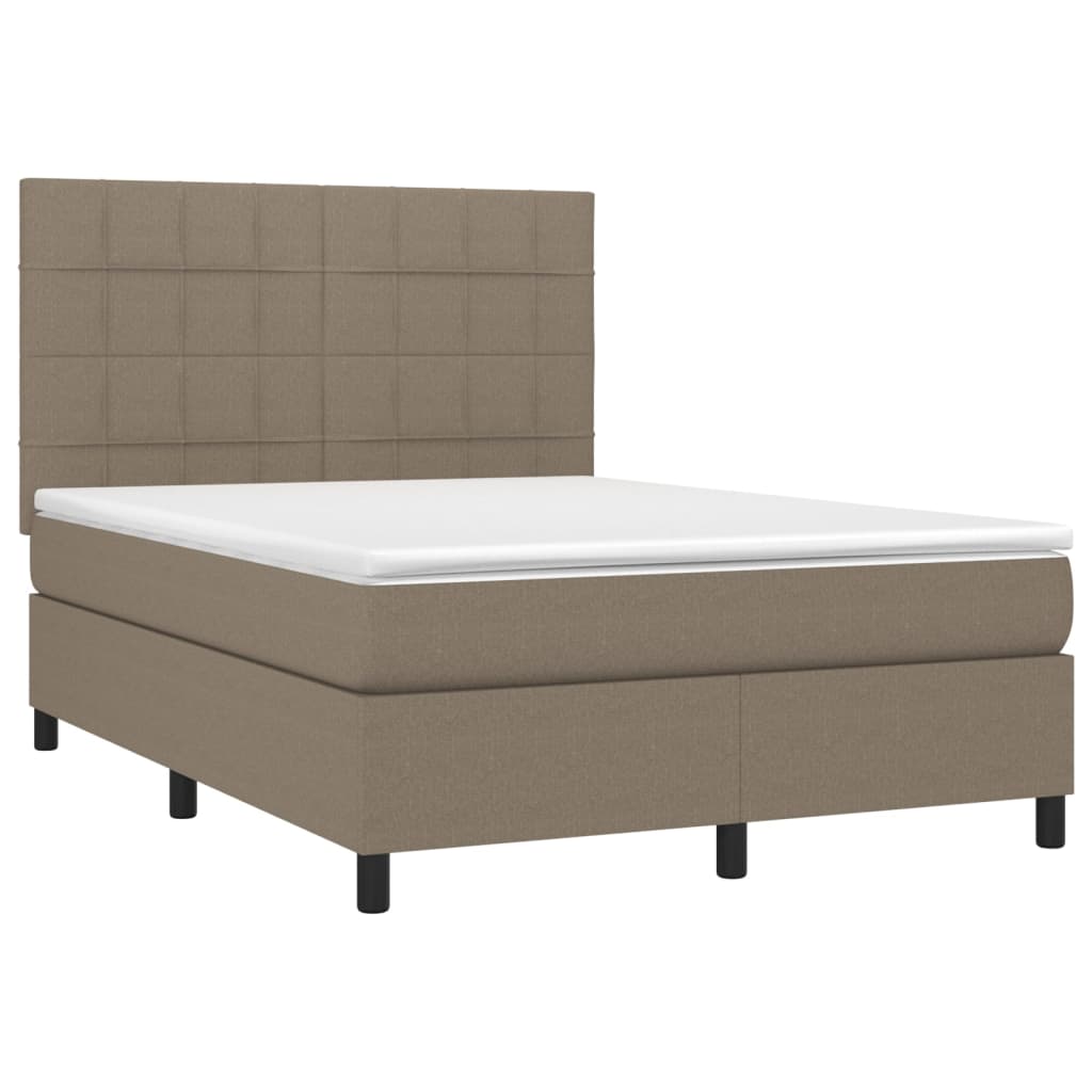 vidaXL Κρεβάτι Boxspring με Στρώμα & LED Taupe 140x200 εκ. Υφασμάτινο