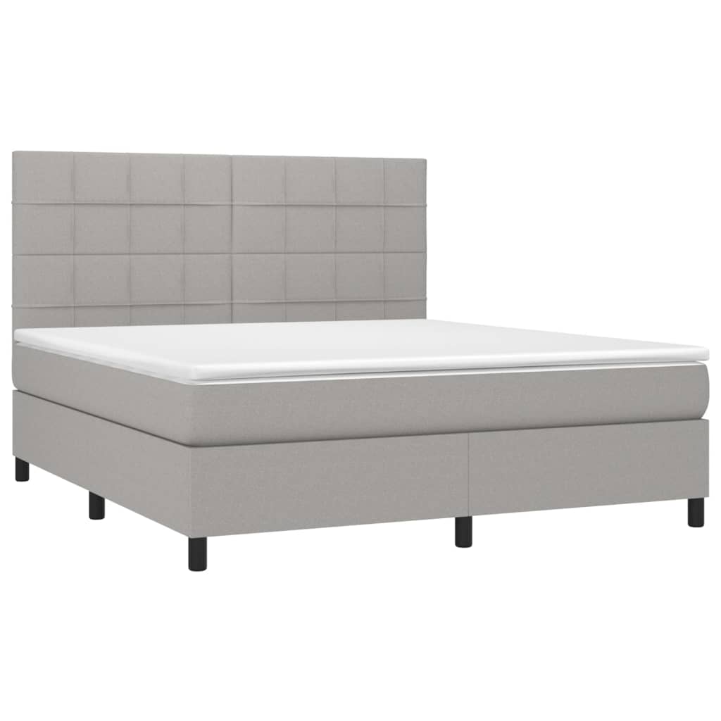 vidaXL Κρεβάτι Boxspring με Στρώμα & LED Αν.Γκρι 160x200εκ. Υφασμάτινο