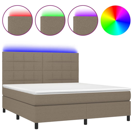 vidaXL Κρεβάτι Boxspring με Στρώμα & LED Taupe 160x200 εκ. Υφασμάτινο