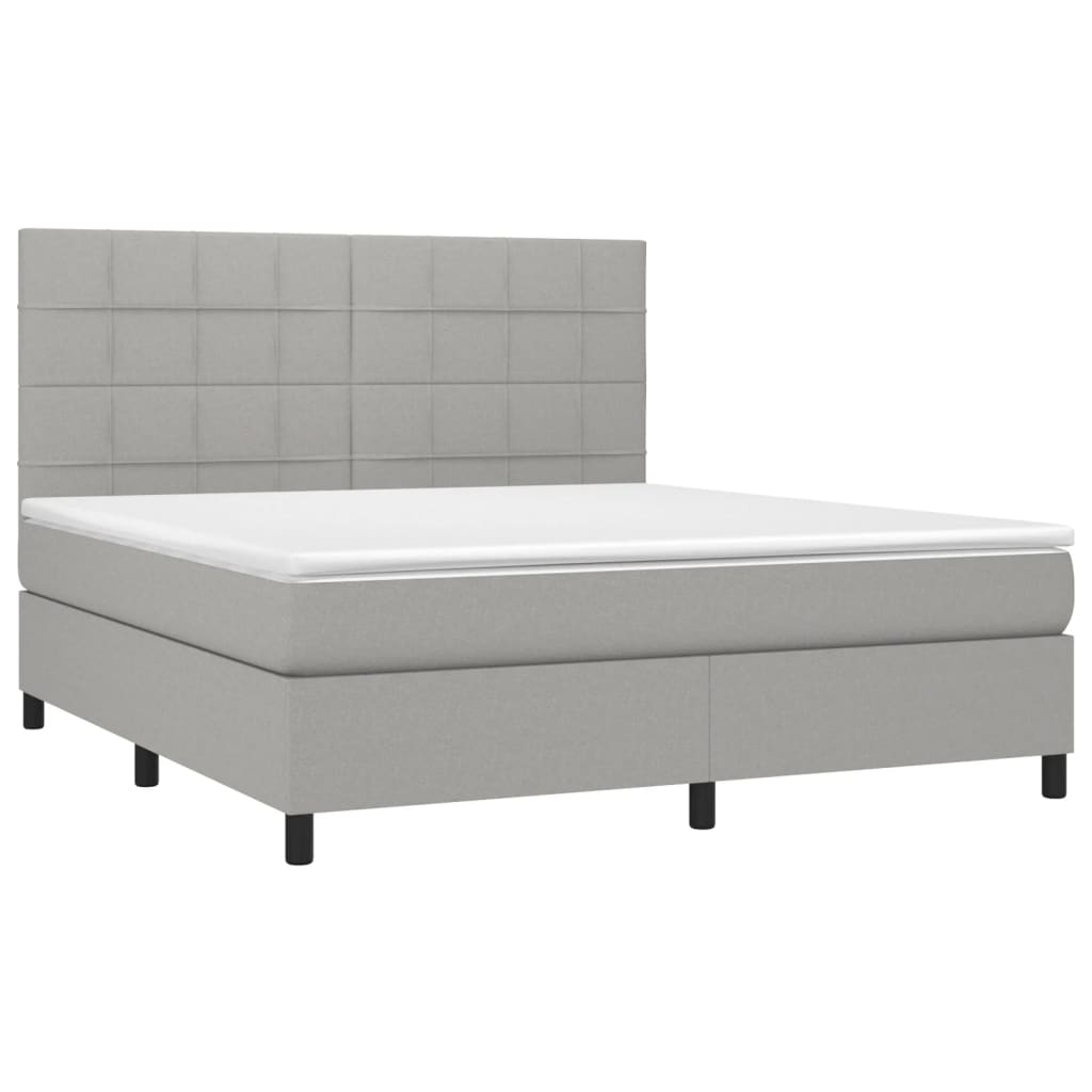 vidaXL Κρεβάτι Boxspring με Στρώμα & LED Αν.Γκρι 180x200εκ. Υφασμάτινο