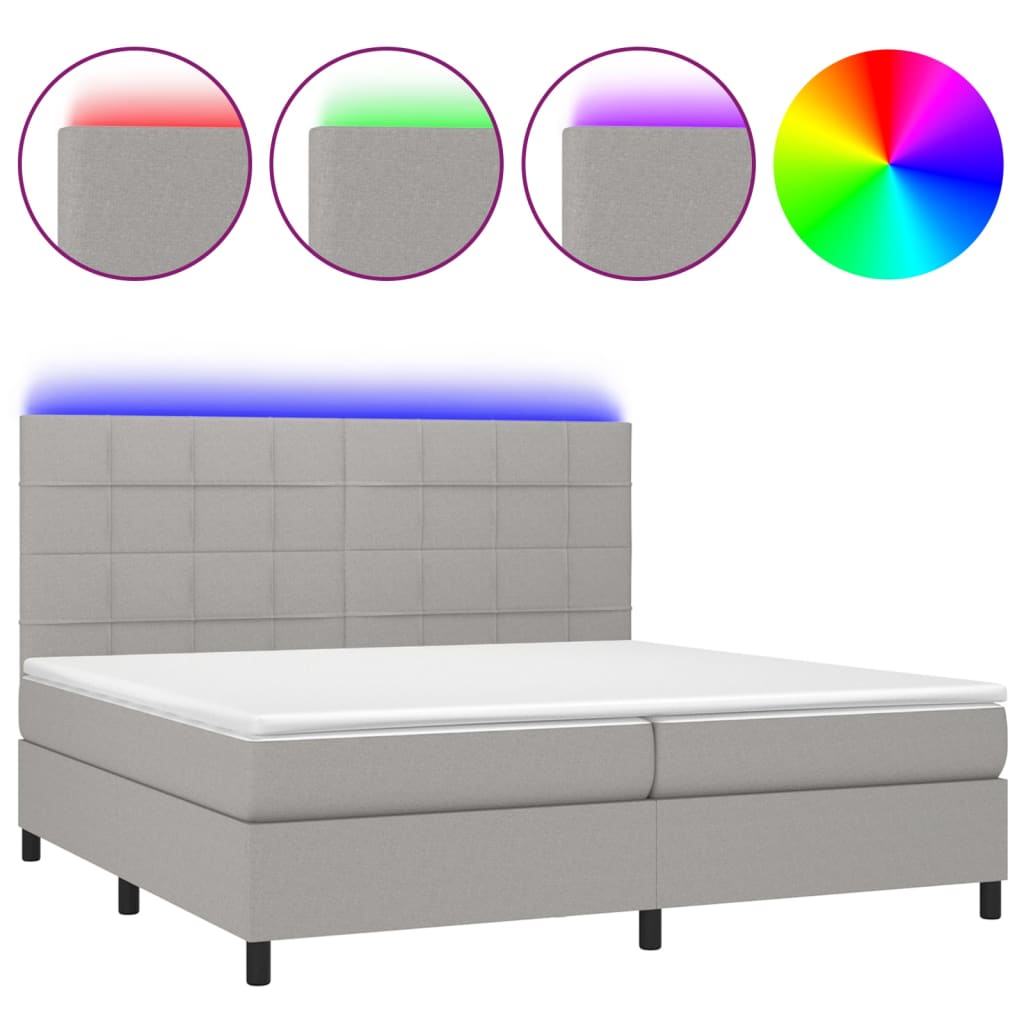 vidaXL Κρεβάτι Boxspring με Στρώμα & LED Αν.Γκρι 200x200εκ. Υφασμάτινο