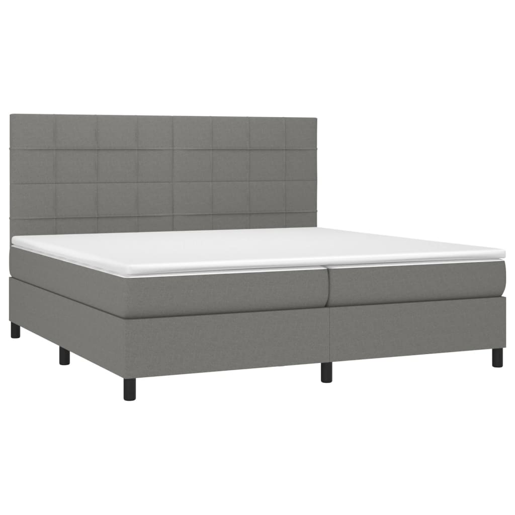 vidaXL Κρεβάτι Boxspring με Στρώμα & LED Σκ.Γκρι 200x200εκ. Υφασμάτινο