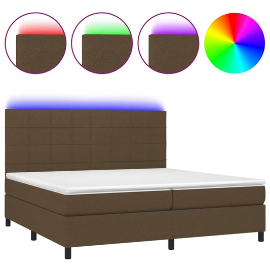 vidaXL Κρεβάτι Boxspring με Στρώμα & LED Σκ.Καφέ 200x200εκ. Υφασμάτινο