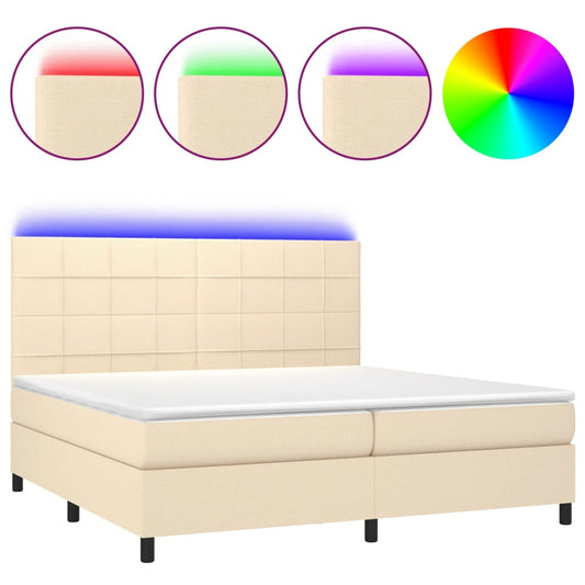 vidaXL Κρεβάτι Boxspring με Στρώμα & LED Κρεμ 200x200 εκ. Υφασμάτινο