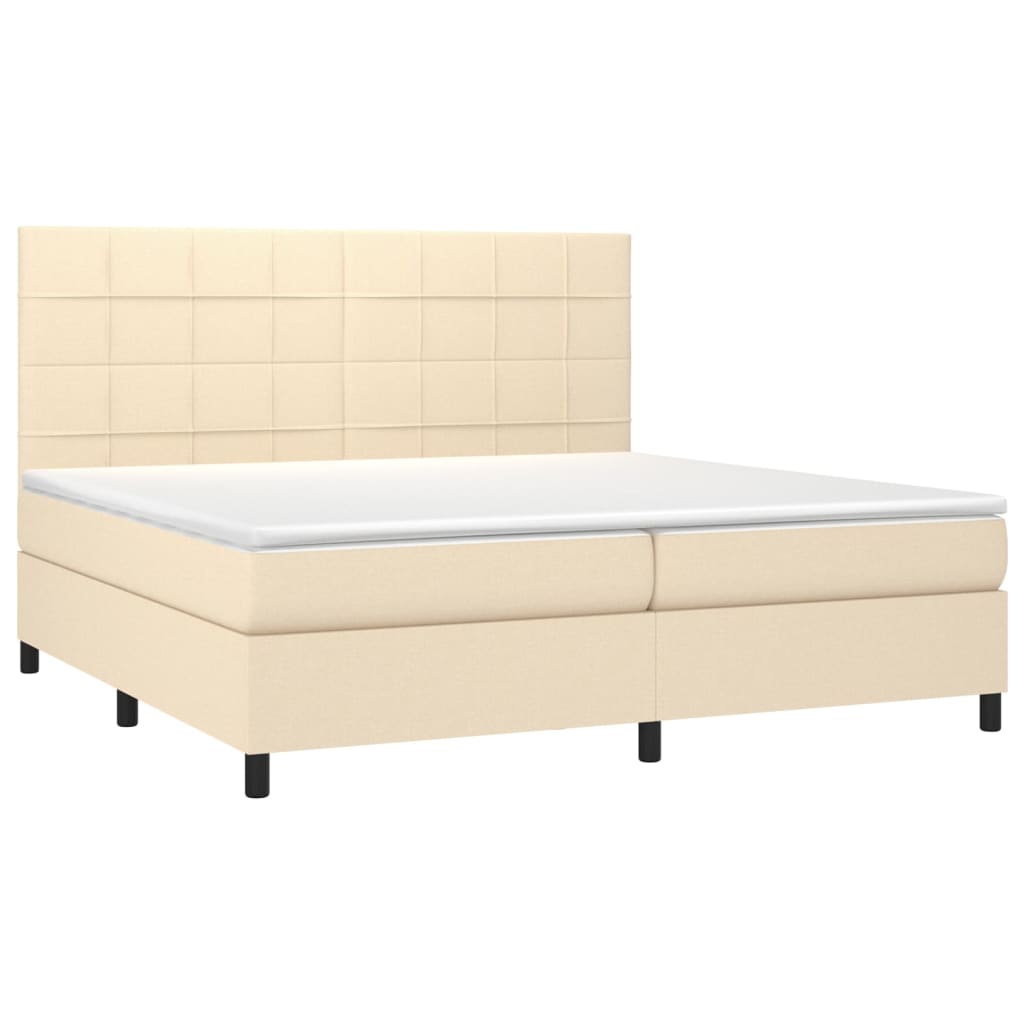 vidaXL Κρεβάτι Boxspring με Στρώμα & LED Κρεμ 200x200 εκ. Υφασμάτινο