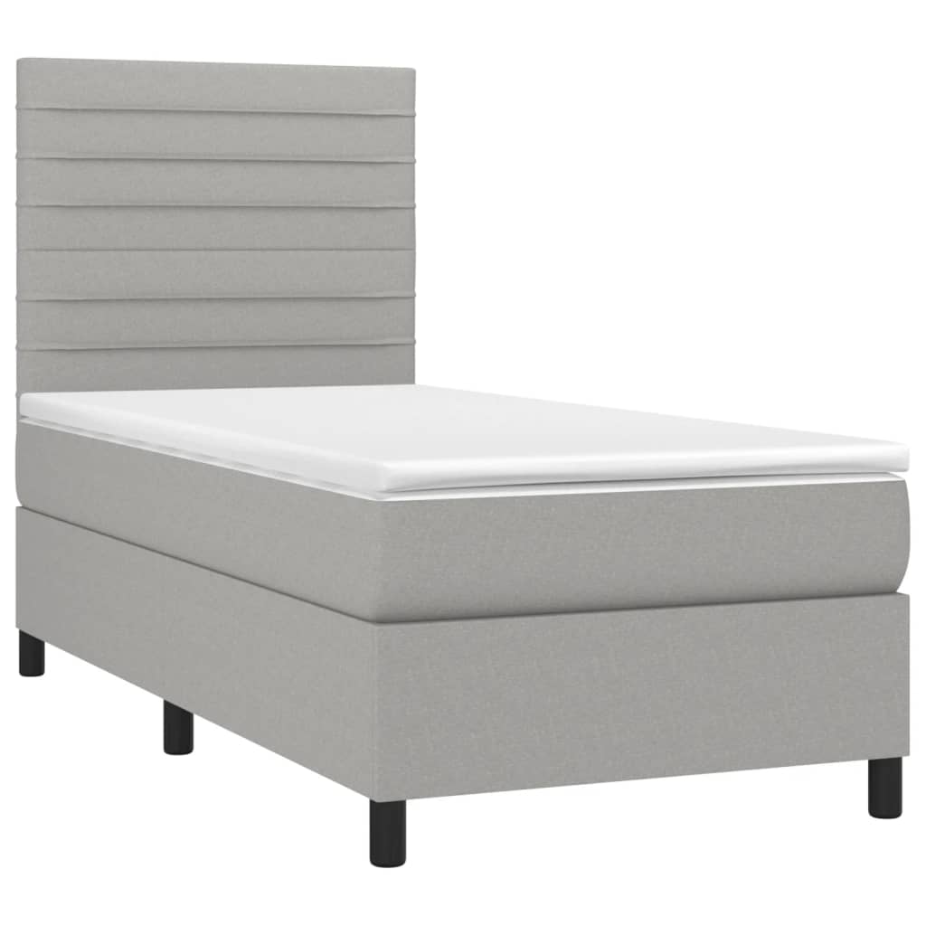 vidaXL Κρεβάτι Boxspring με Στρώμα & LED Αν.Γκρι 90x190 εκ. Υφασμάτινο