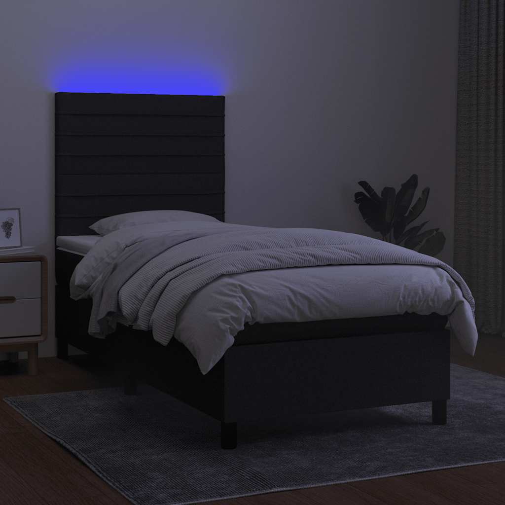 vidaXL Κρεβάτι Boxspring με Στρώμα & LED Μαύρο 90x190 εκ. Υφασμάτινο