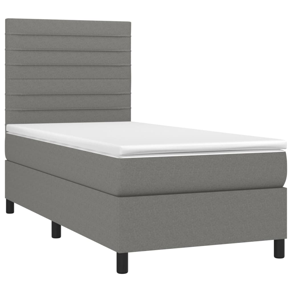 vidaXL Κρεβάτι Boxspring με Στρώμα & LED Σκ.Γκρι 90x200 εκ. Υφασμάτινο