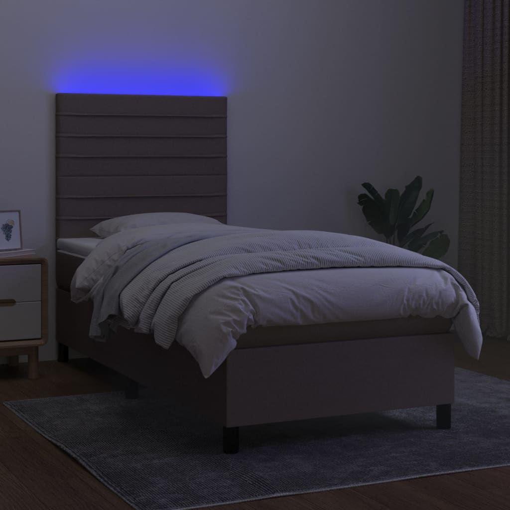 vidaXL Κρεβάτι Boxspring με Στρώμα & LED Taupe 90x200 εκ. Υφασμάτινο