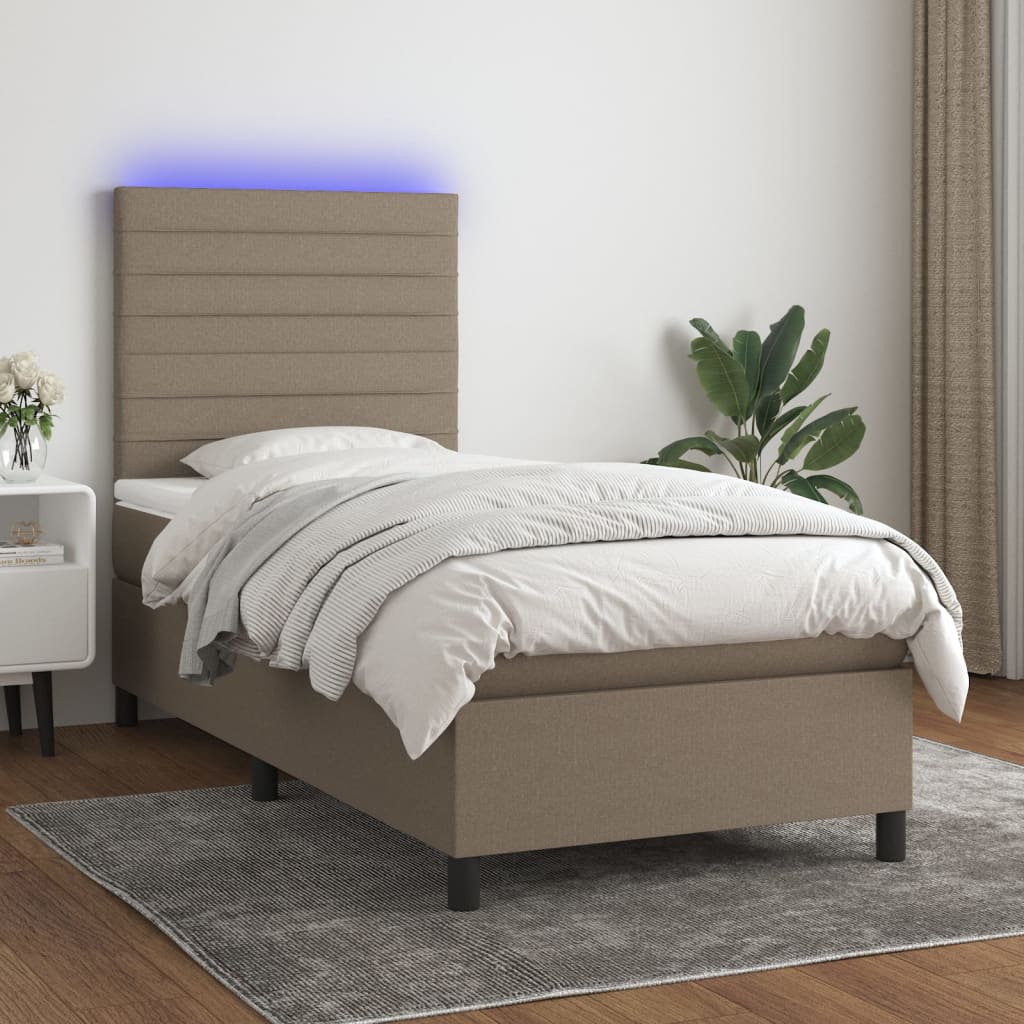vidaXL Κρεβάτι Boxspring με Στρώμα & LED Taupe 100x200 εκ. Υφασμάτινο