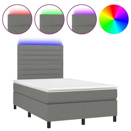 vidaXL Κρεβάτι Boxspring με Στρώμα & LED Σκ.Γκρι 120x200 εκ Υφασμάτινο