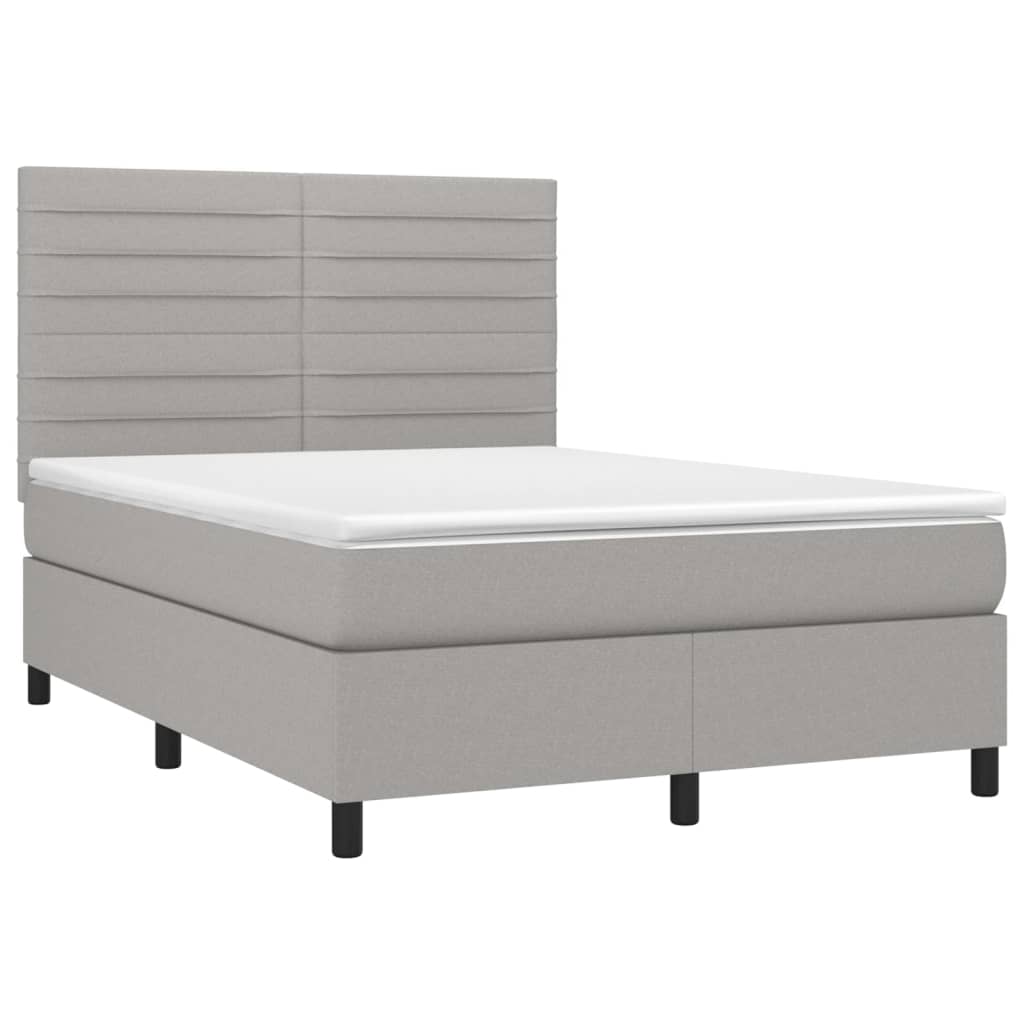 vidaXL Κρεβάτι Boxspring με Στρώμα & LED Αν.Γκρι 140x200εκ. Υφασμάτινο