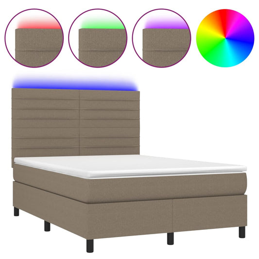 vidaXL Κρεβάτι Boxspring με Στρώμα & LED Taupe 140x200 εκ. Υφασμάτινο