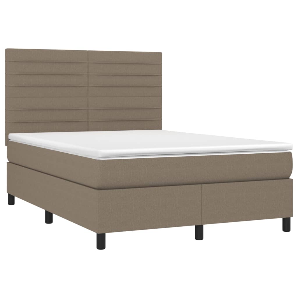 vidaXL Κρεβάτι Boxspring με Στρώμα & LED Taupe 140x200 εκ. Υφασμάτινο