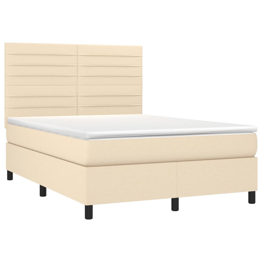 vidaXL Κρεβάτι Boxspring με Στρώμα & LED Κρεμ 140x200 εκ. Υφασμάτινο