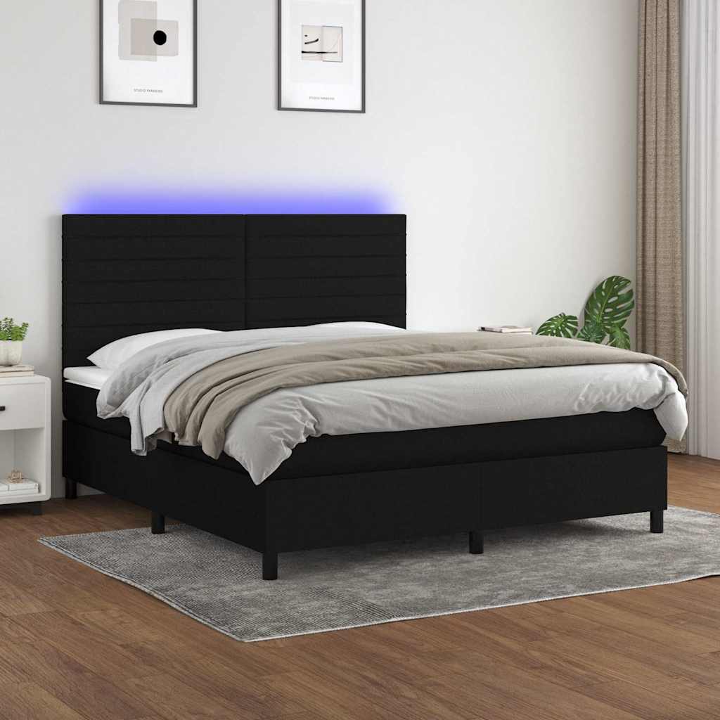 vidaXL Κρεβάτι Boxspring με Στρώμα & LED Μαύρο 160x200 εκ. Υφασμάτινο