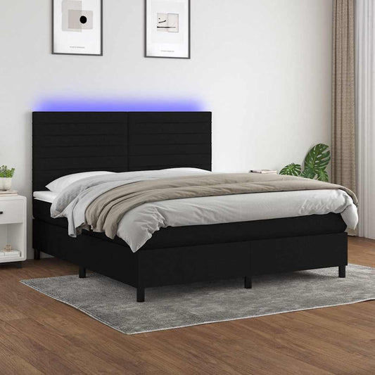 vidaXL Κρεβάτι Boxspring με Στρώμα & LED Μαύρο 160x200 εκ. Υφασμάτινο