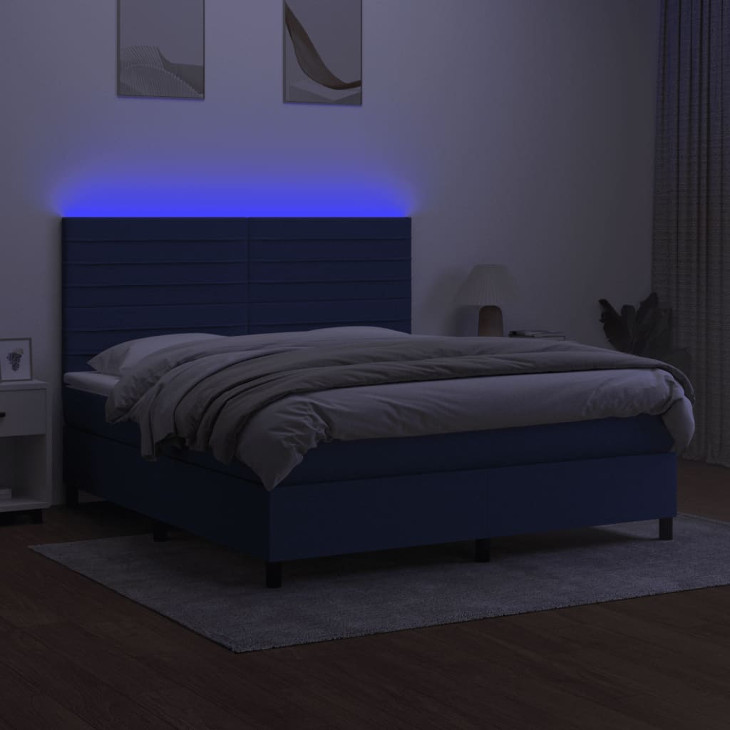vidaXL Κρεβάτι Boxspring με Στρώμα & LED Μπλε 160x200 εκ. Υφασμάτινο
