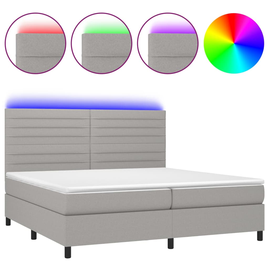 vidaXL Κρεβάτι Boxspring με Στρώμα & LED Αν.Γκρι 200x200εκ. Υφασμάτινο