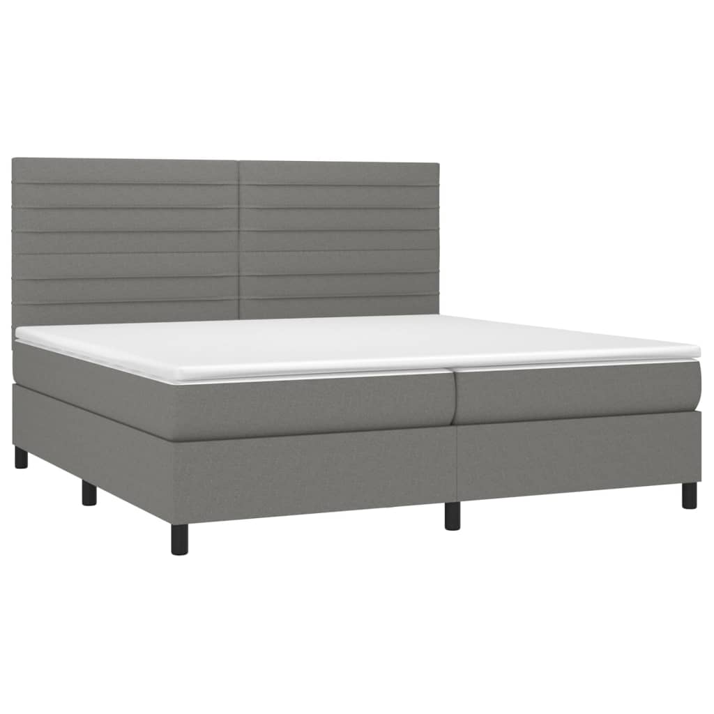 vidaXL Κρεβάτι Boxspring με Στρώμα & LED Σκ.Γκρι 200x200εκ. Υφασμάτινο