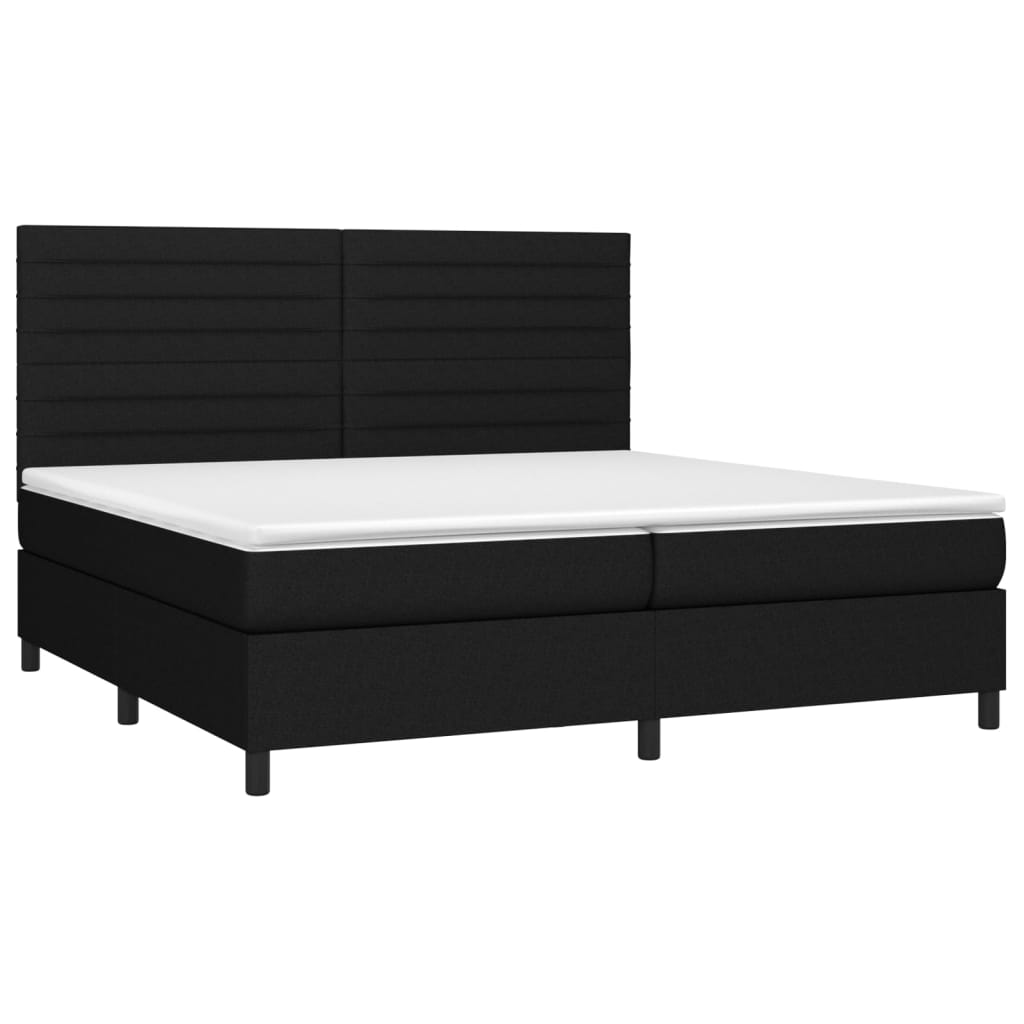 vidaXL Κρεβάτι Boxspring με Στρώμα & LED Μαύρο 200x200 εκ. Υφασμάτινο