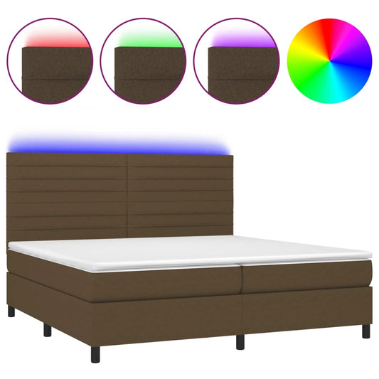 vidaXL Κρεβάτι Boxspring με Στρώμα & LED Σκ.Καφέ 200x200εκ. Υφασμάτινο