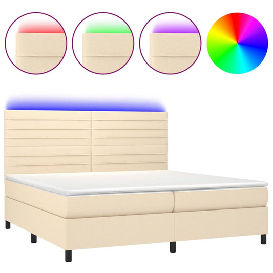 vidaXL Κρεβάτι Boxspring με Στρώμα & LED Κρεμ 200x200 εκ. Υφασμάτινο