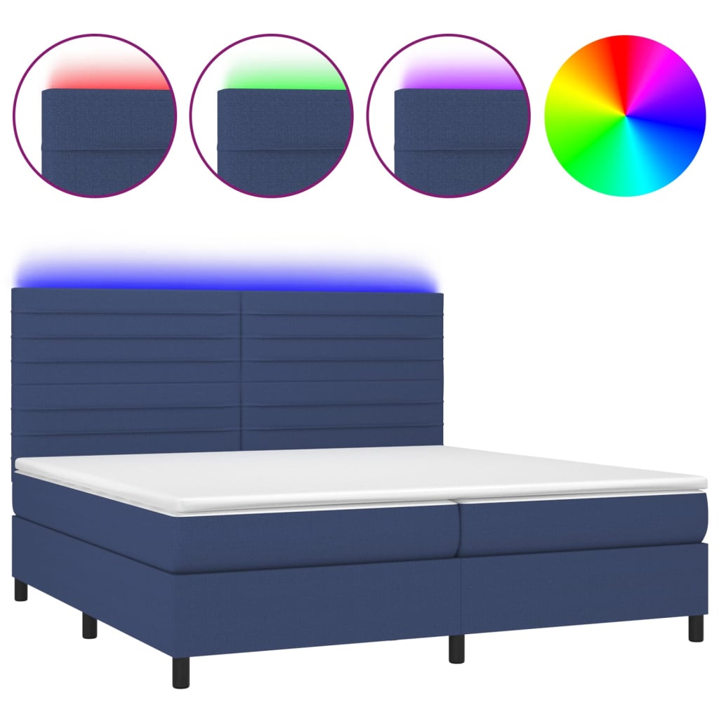 vidaXL Κρεβάτι Boxspring με Στρώμα & LED Μπλε 200x200 εκ. Υφασμάτινο