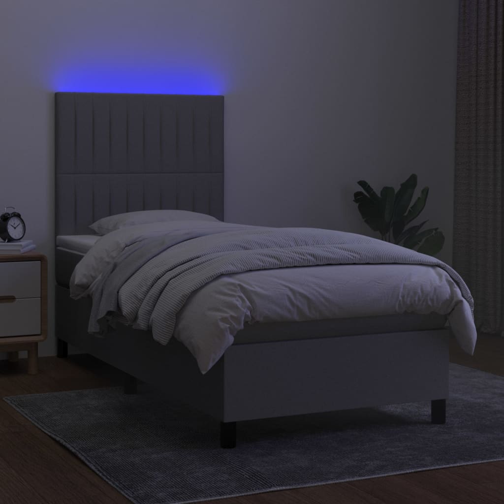vidaXL Κρεβάτι Boxspring με Στρώμα & LED Αν.Γκρι 90x190 εκ. Υφασμάτινο