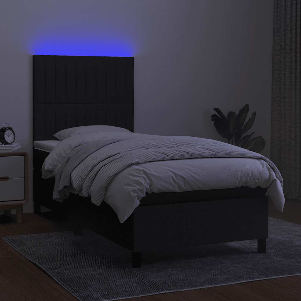 vidaXL Κρεβάτι Boxspring με Στρώμα & LED Μαύρο 90x190 εκ. Υφασμάτινο