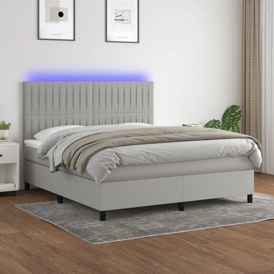 vidaXL Κρεβάτι Boxspring με Στρώμα & LED Αν.Γκρι 160x200εκ. Υφασμάτινο