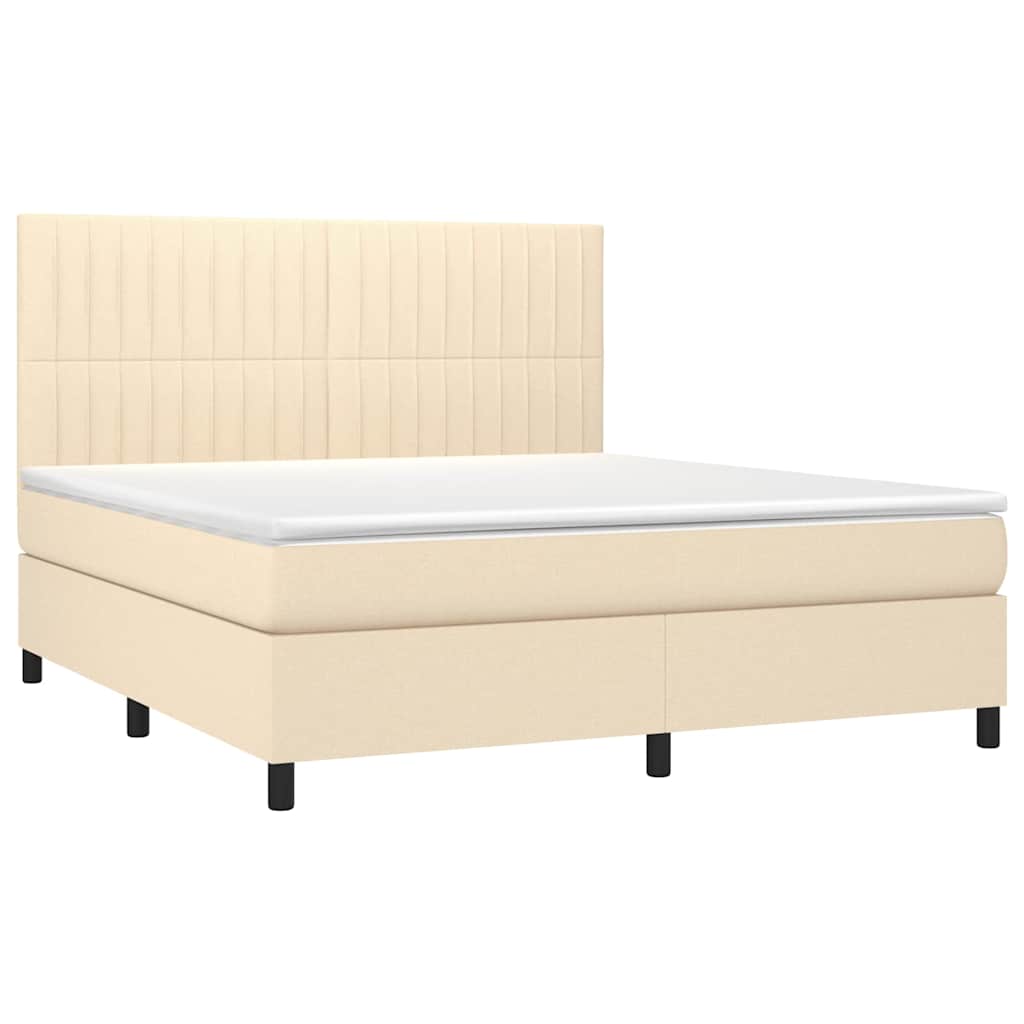 vidaXL Κρεβάτι Boxspring με Στρώμα & LED Κρεμ 180x200 εκ. Υφασμάτινο