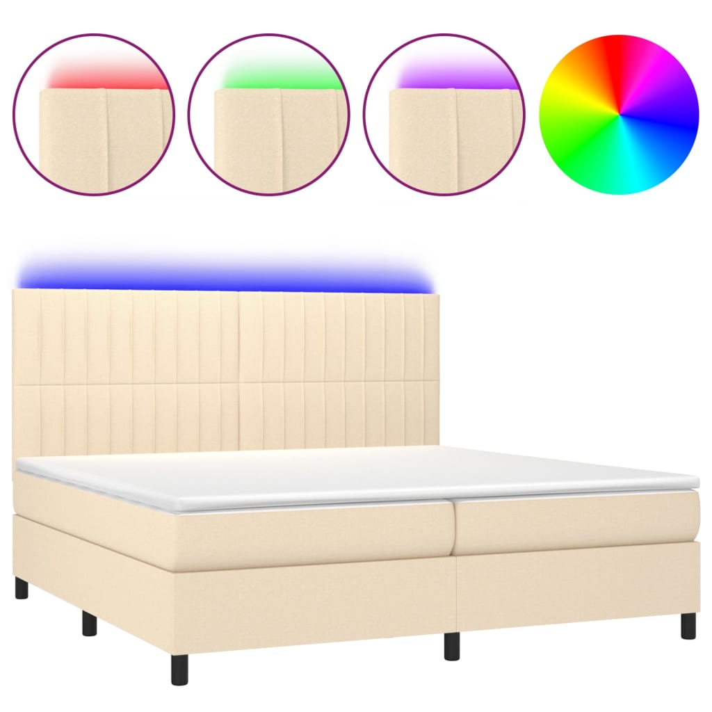 vidaXL Κρεβάτι Boxspring με Στρώμα & LED Κρεμ 200x200 εκ. Υφασμάτινο