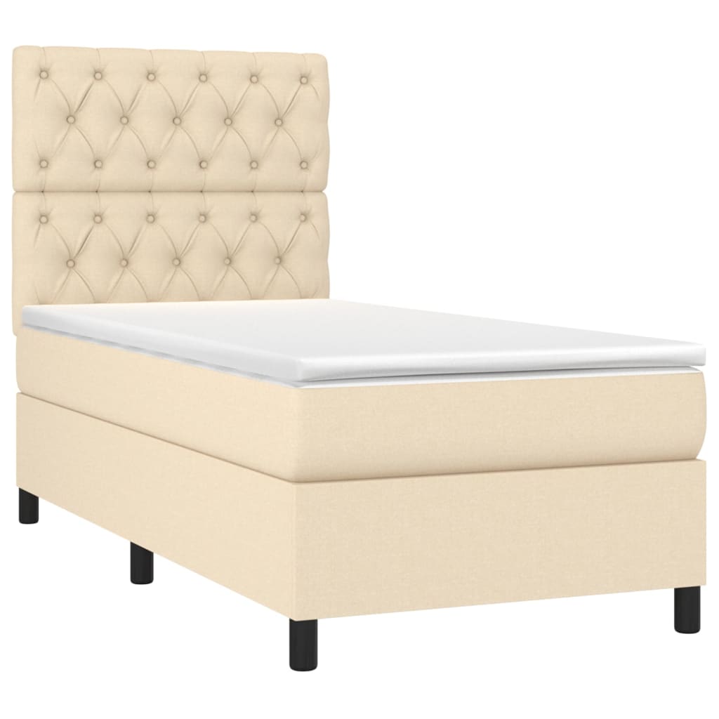 vidaXL Κρεβάτι Boxspring με Στρώμα & LED Κρεμ 80x200 εκ. Υφασμάτινο