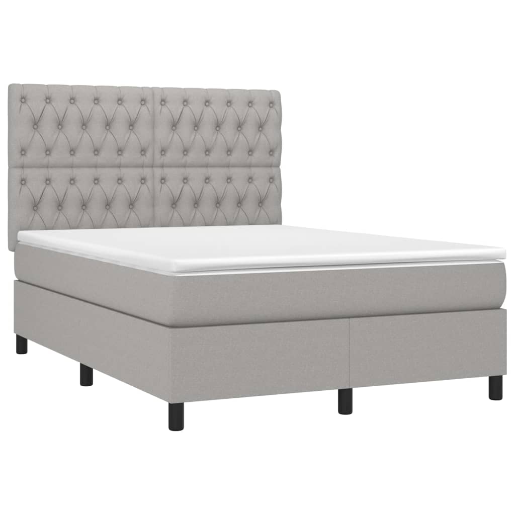vidaXL Κρεβάτι Boxspring με Στρώμα & LED Αν.Γκρι 140x200εκ. Υφασμάτινο