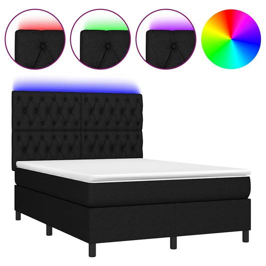 vidaXL Κρεβάτι Boxspring με Στρώμα & LED Μαύρο 140x200 εκ. Υφασμάτινο