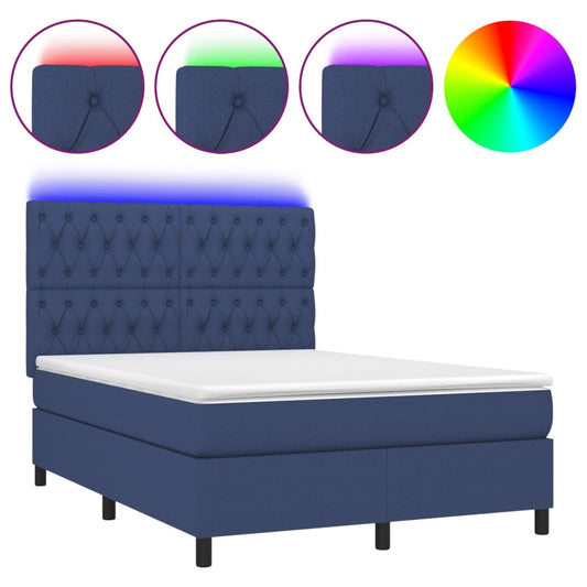 vidaXL Κρεβάτι Boxspring με Στρώμα & LED Μπλε 140x200 εκ. Υφασμάτινο