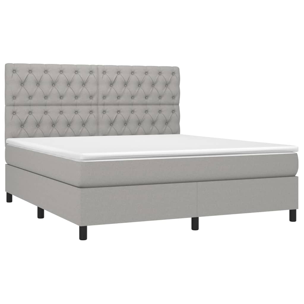 vidaXL Κρεβάτι Boxspring με Στρώμα & LED Αν.Γκρι 160x200εκ. Υφασμάτινο