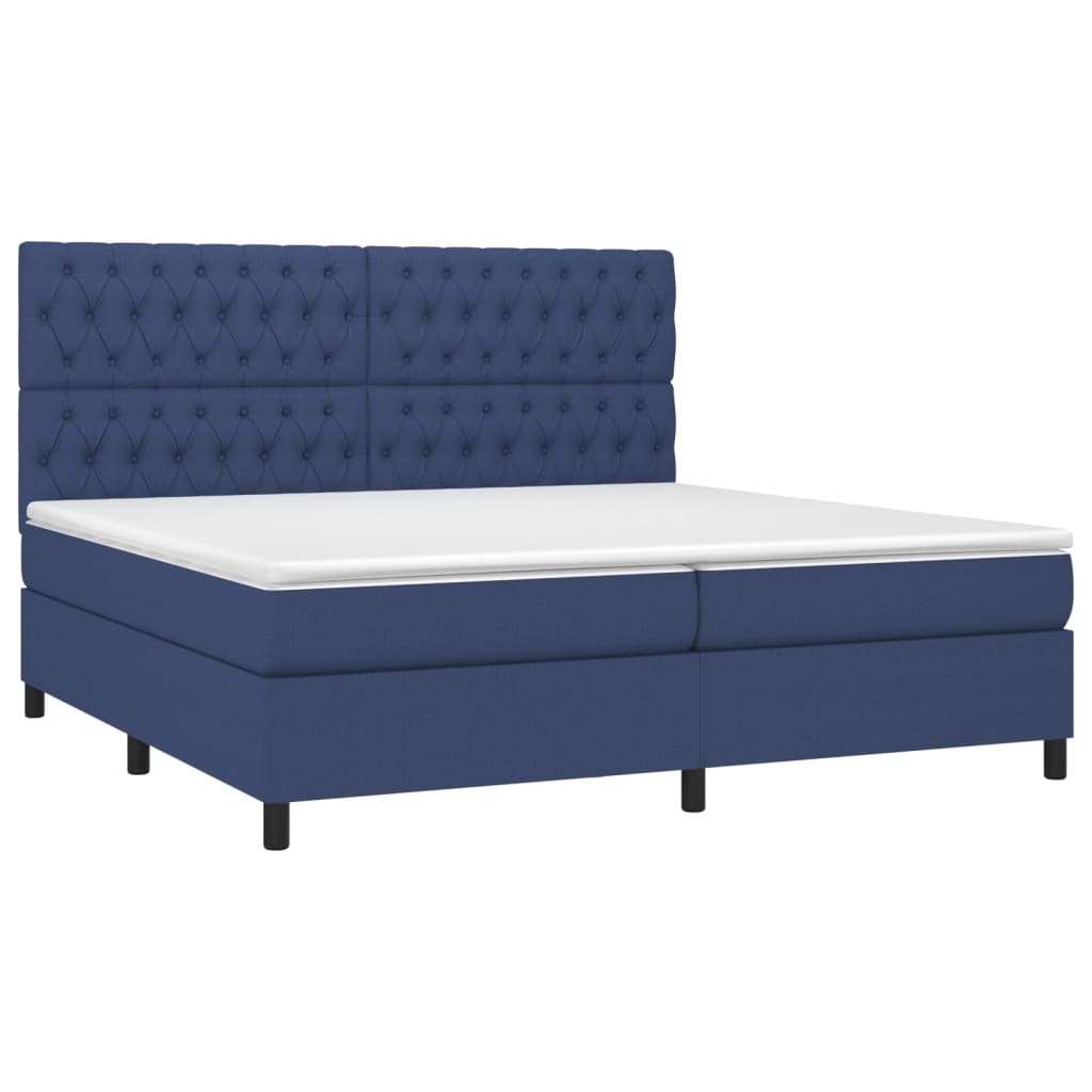 vidaXL Κρεβάτι Boxspring με Στρώμα & LED Μπλε 200x200 εκ. Υφασμάτινο