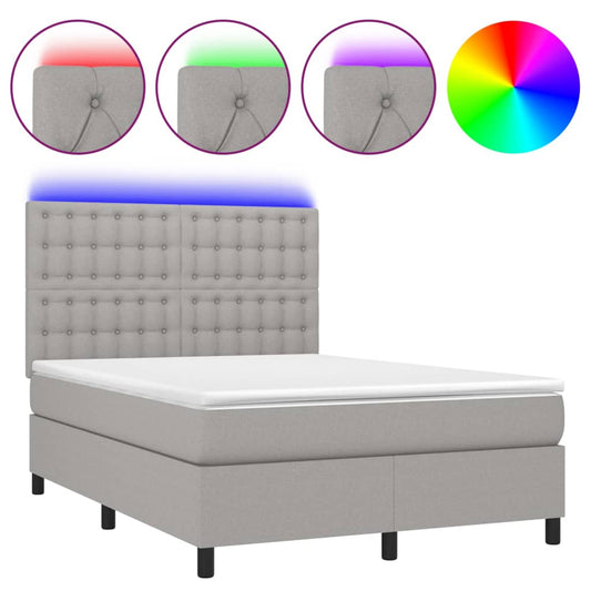 vidaXL Κρεβάτι Boxspring με Στρώμα & LED Αν.Γκρι 140x200εκ. Υφασμάτινο