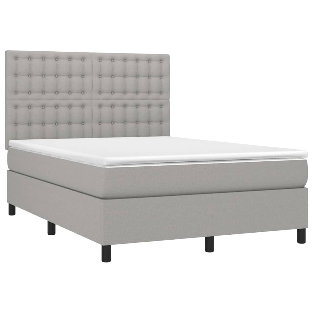 vidaXL Κρεβάτι Boxspring με Στρώμα & LED Αν.Γκρι 140x200εκ. Υφασμάτινο