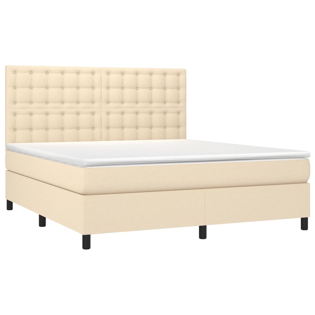 vidaXL Κρεβάτι Boxspring με Στρώμα & LED Κρεμ 160x200 εκ. Υφασμάτινο