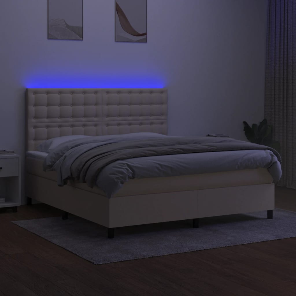 vidaXL Κρεβάτι Boxspring με Στρώμα & LED Κρεμ 160x200 εκ. Υφασμάτινο