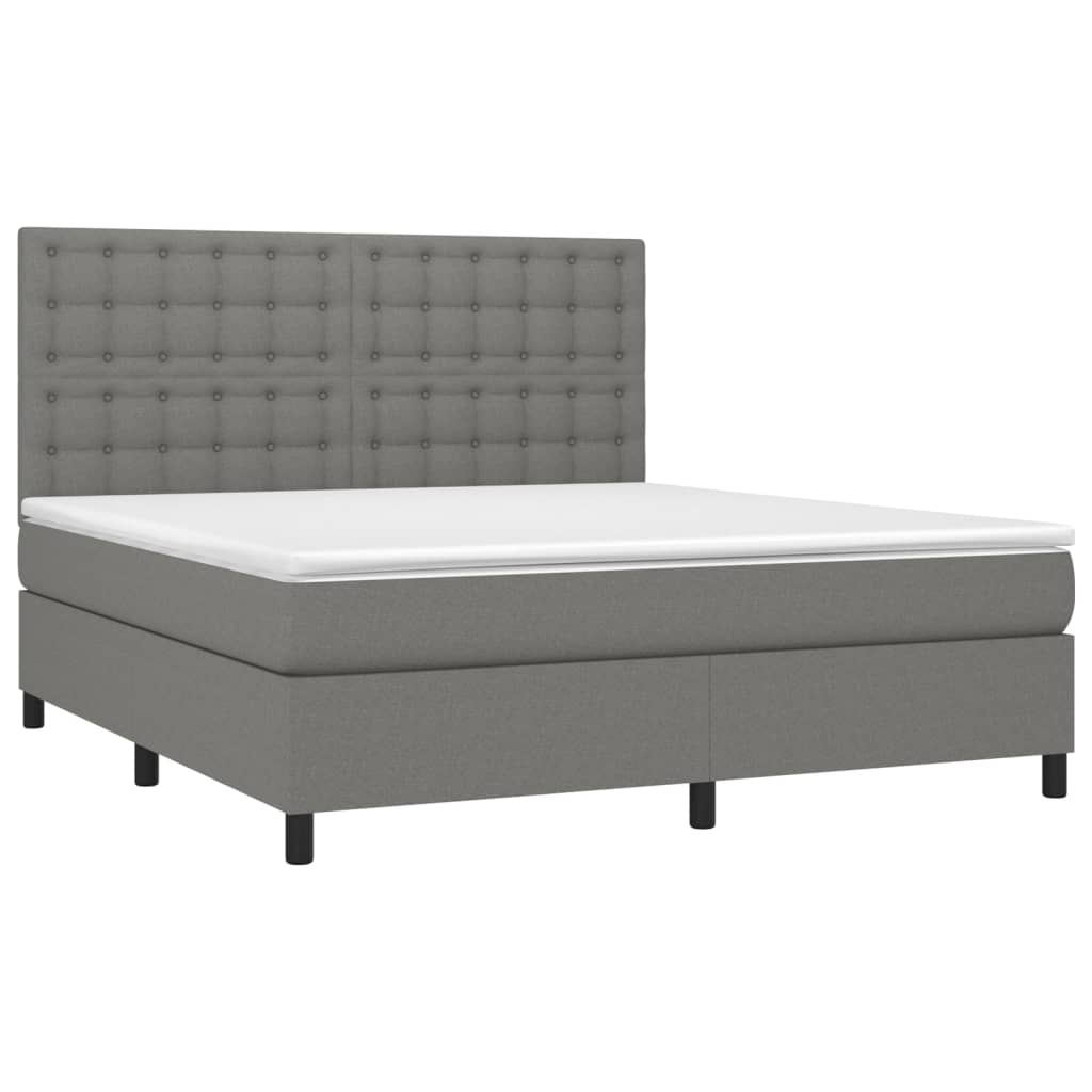 vidaXL Κρεβάτι Boxspring με Στρώμα & LED Σκ.Γκρι 180x200 εκ Υφασμάτινο