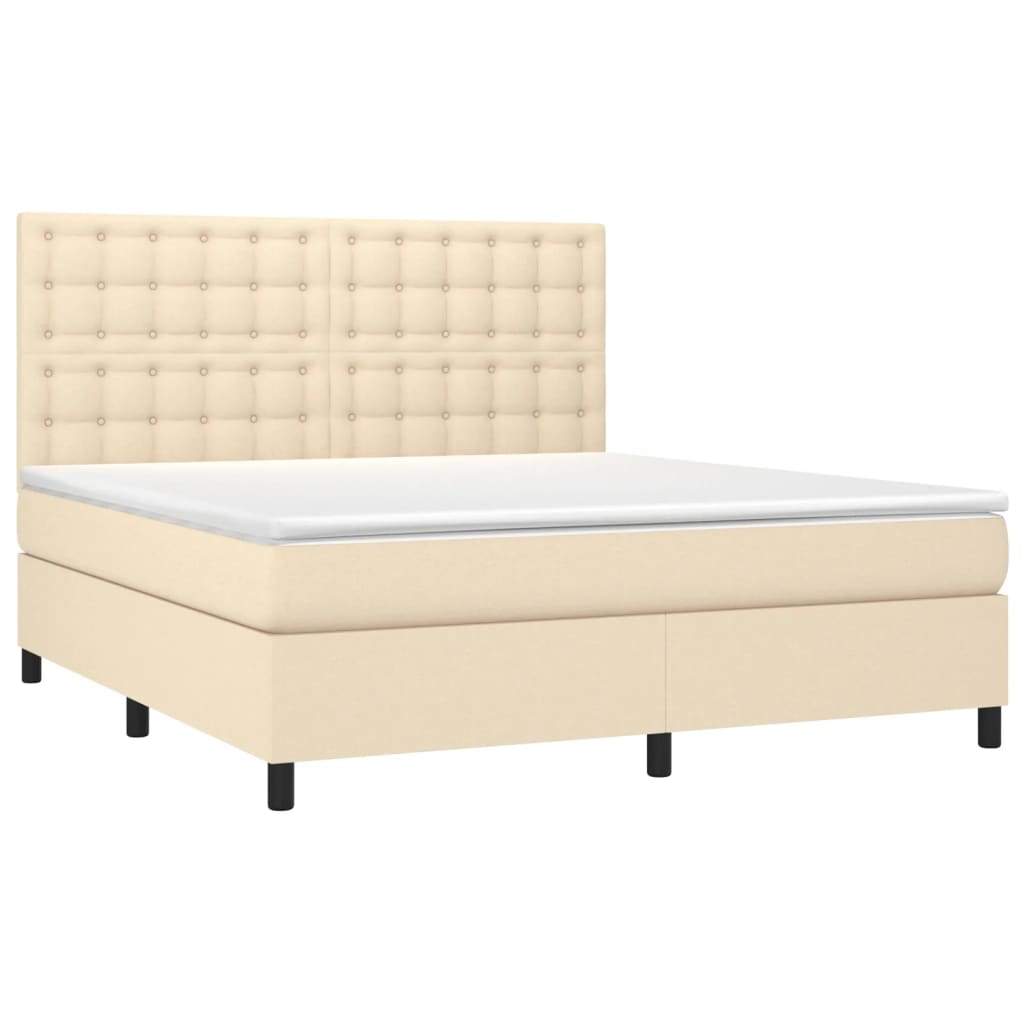 vidaXL Κρεβάτι Boxspring με Στρώμα & LED Κρεμ 180x200 εκ. Υφασμάτινο